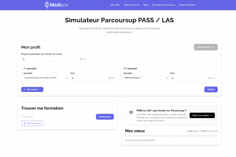 simulateur parcoursup medibox pour déterminer ses chances d'admission en PASS/LAS