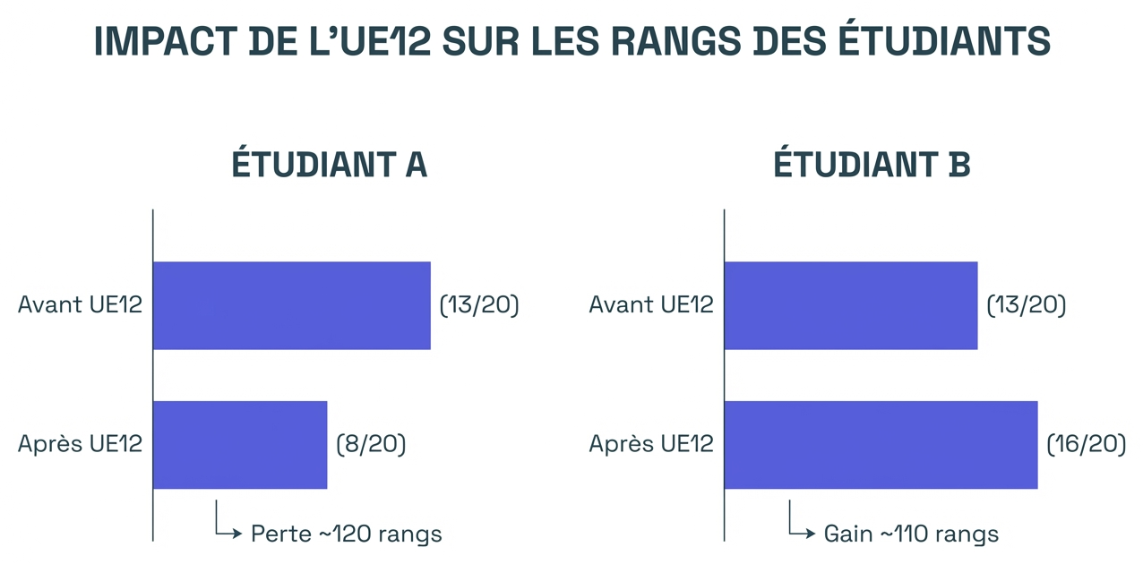 Effet d’une UE12 ratée ou réussie sur le rang final à Paris Cité.