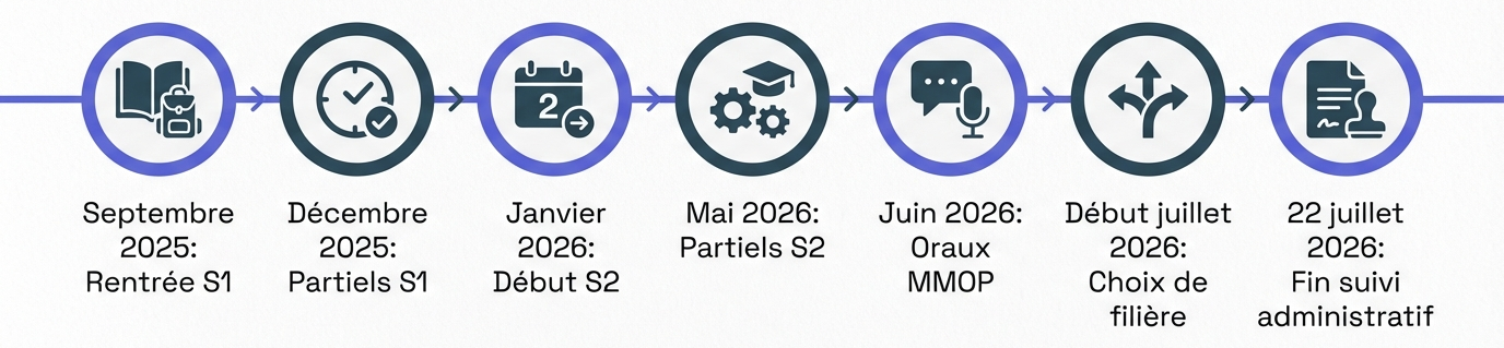 Frise simplifiée du calendrier PASS Sorbonne 2025‑2026