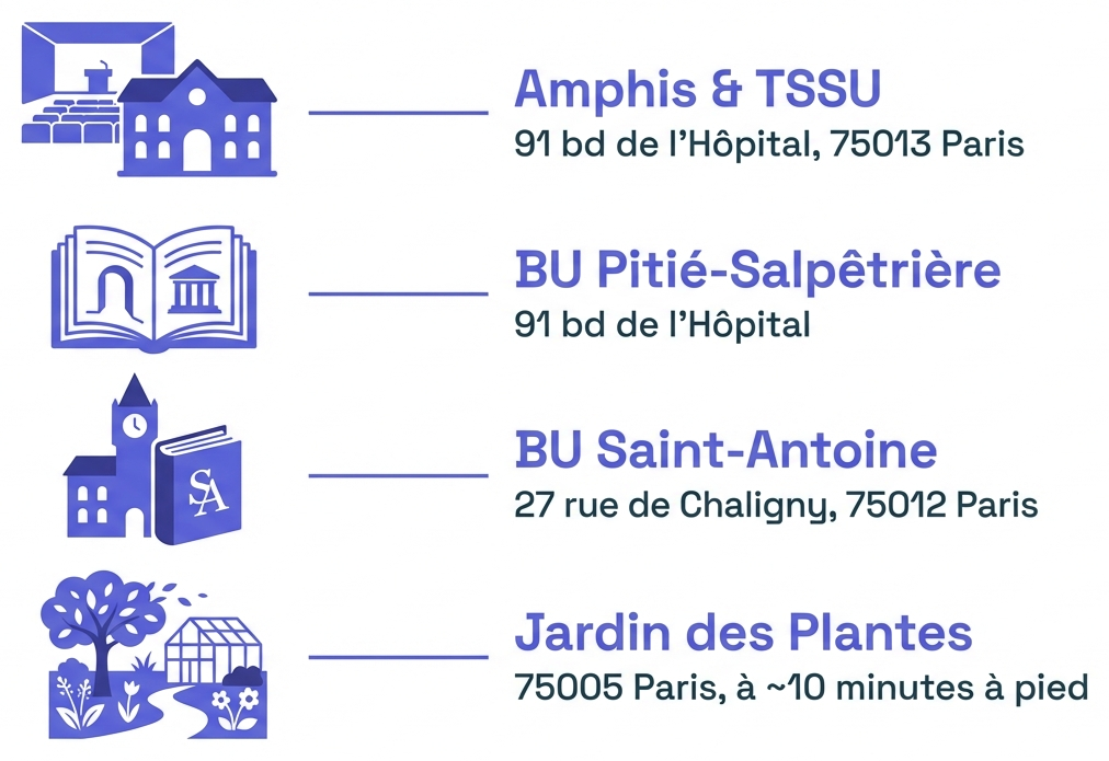 Les points d’appui du “village santé” Pitié–Saint-Antoine.